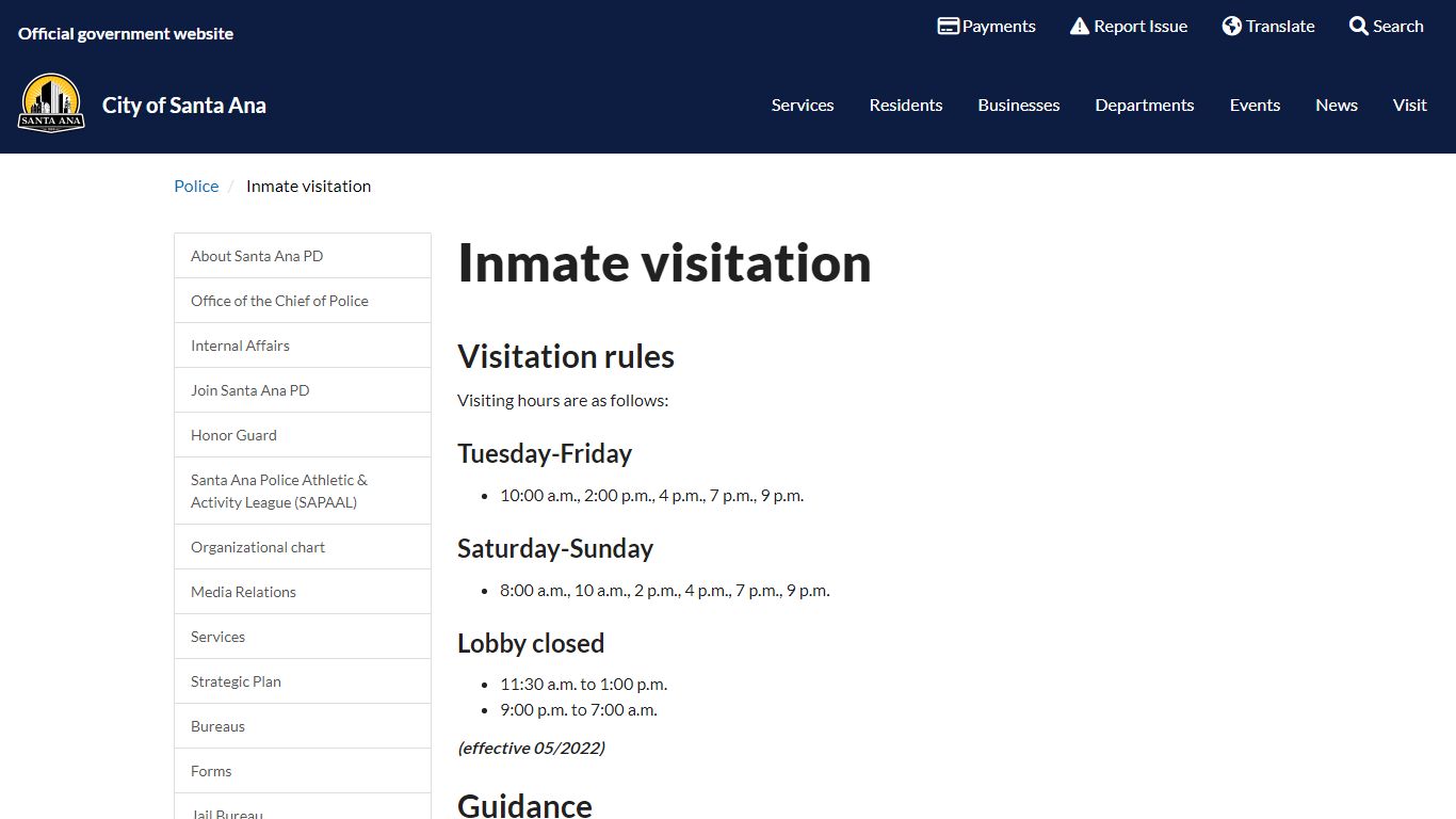 Inmate visitation - City of Santa Ana